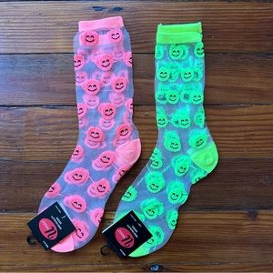 NWT UWear sheer neon smiley face slouchy dress socks